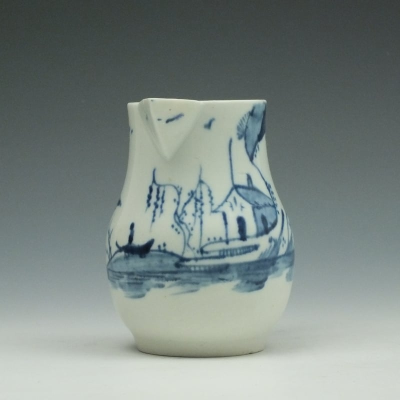 Longton Hall Hut and Man Fishing Pattern Sparrow Beak Jug c1755-60 (2)