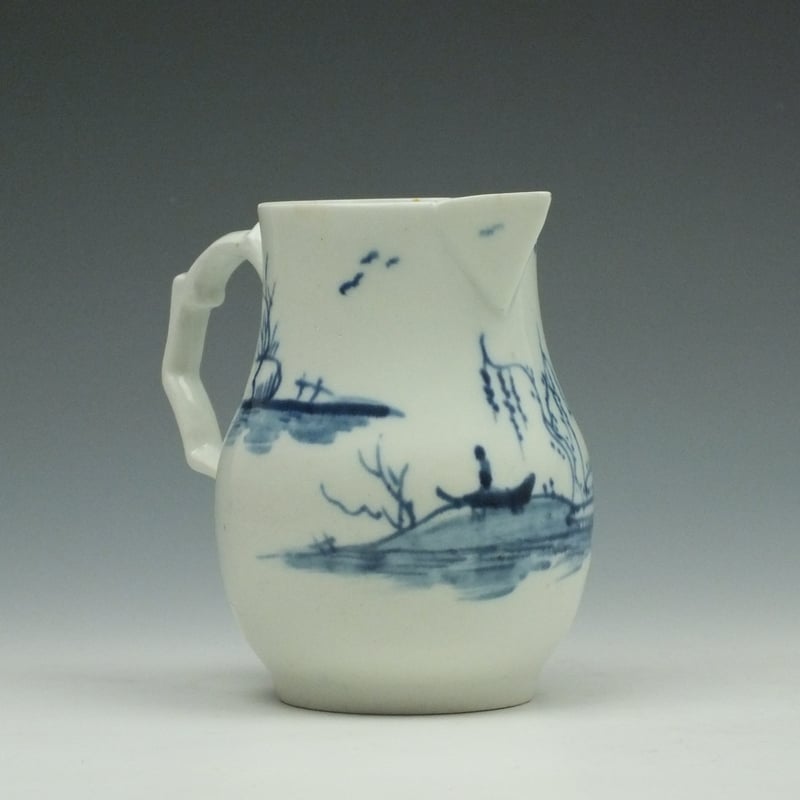 Longton Hall Hut and Man Fishing Pattern Sparrow Beak Jug c1755-60 (3)