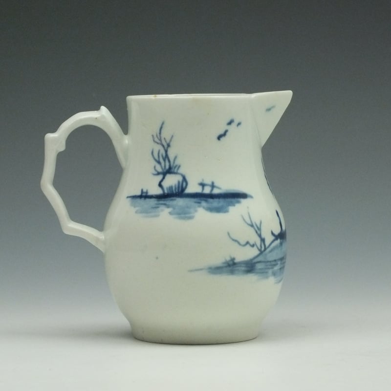 Longton Hall Hut and Man Fishing Pattern Sparrow Beak Jug c1755-60 (4)