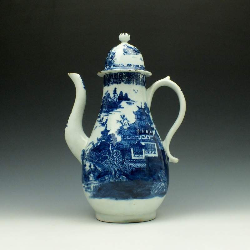 Dark Landscape Pattern Coffee Pot and Cover c1785-95