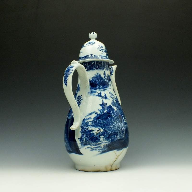 Lowestoft Dark Landscape Pattern Coffee Pot and Cover c1785-95 (6)