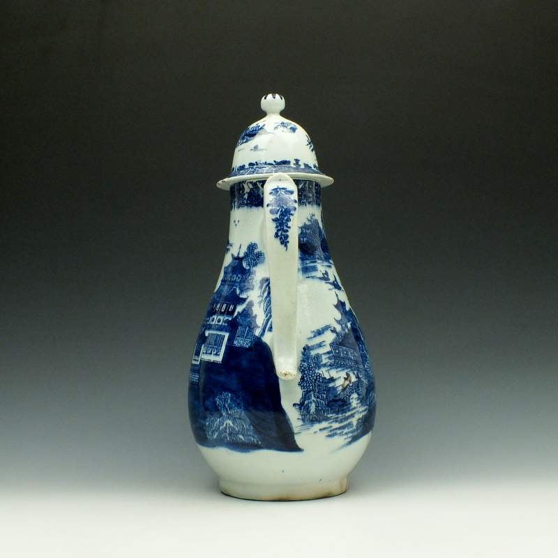 Lowestoft Dark Landscape Pattern Coffee Pot and Cover c1785-95 (7)