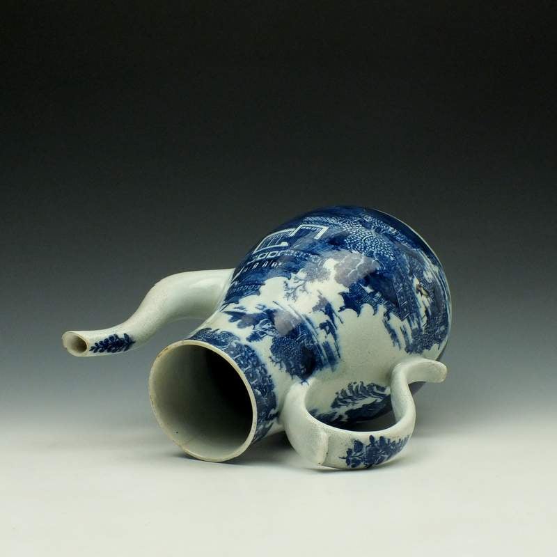 Lowestoft Dark Landscape Pattern Coffee Pot and Cover c1785-95 (9)