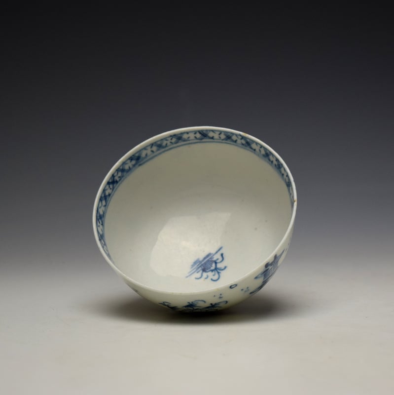 Lowestoft Fenced Pagoda River Landscape Pattern Breakfast Size Teabowl and Saucer c1780-85 (12)