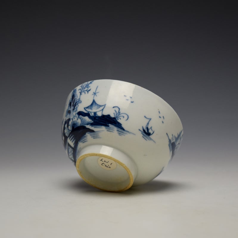 Lowestoft Fenced Pagoda River Landscape Pattern Breakfast Size Teabowl and Saucer c1780-85 (13)