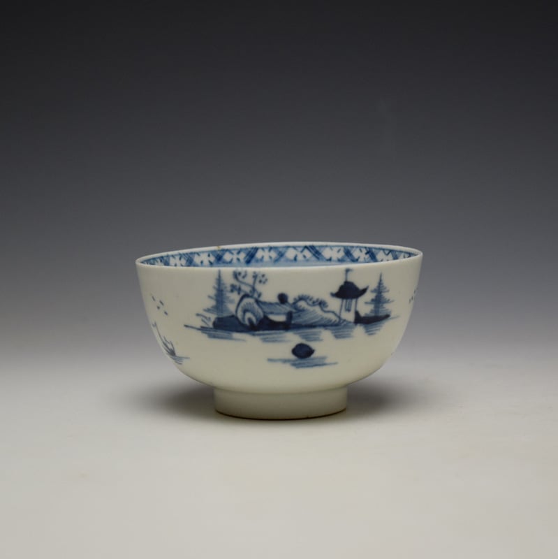 Lowestoft Fenced Pagoda River Landscape Pattern Breakfast Size Teabowl and Saucer c1780-85 (9)
