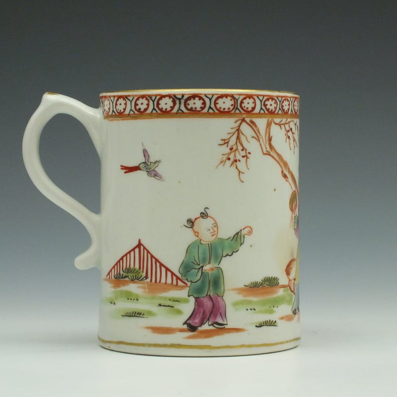 Lowestoft Porcelain Mandarin Speared Bird Pattern Mug c1780 (3)