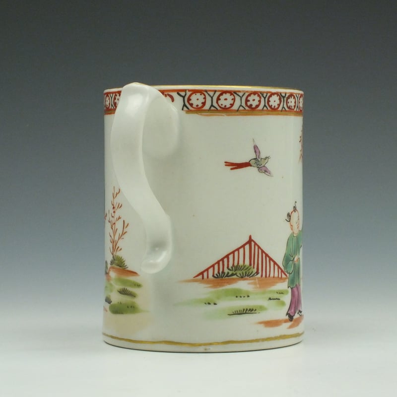 Lowestoft Porcelain Mandarin Speared Bird Pattern Mug c1780 (4)