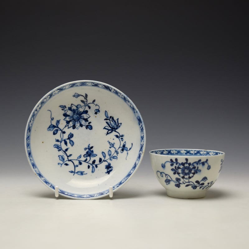 Rare Flowing Plant Pattern Teabowl and Saucer c1765-70