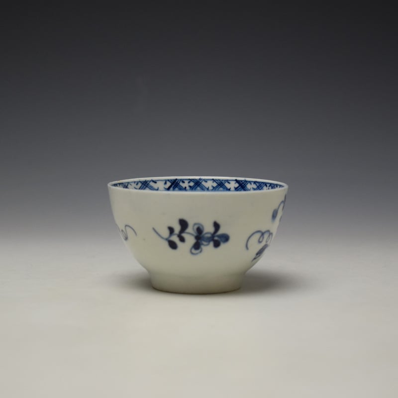 Lowestoft Rare Floral Pattern Teabowl and Saucer c1765-70 (3)