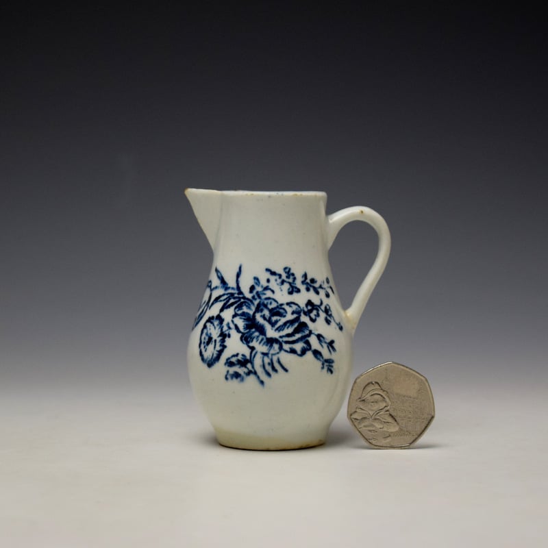 Lowestoft Rose Poppy and Tulip Sprays Pattern Sparrow Beak Cream Jug c1770 (2)