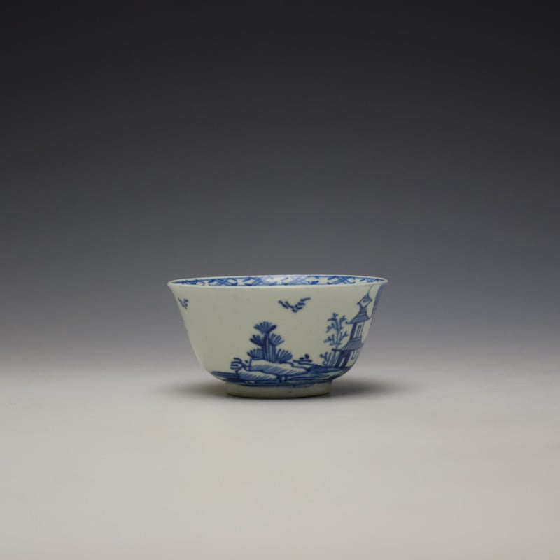 Vauxhall Tall Pagoda Willow Landscape Pattern Teabowl and Saucer c1755-60 (3)