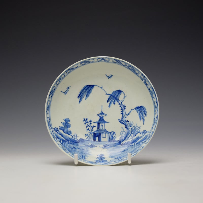 Vauxhall Tall Pagoda Willow Landscape Pattern Teabowl and Saucer c1755-60 (8)