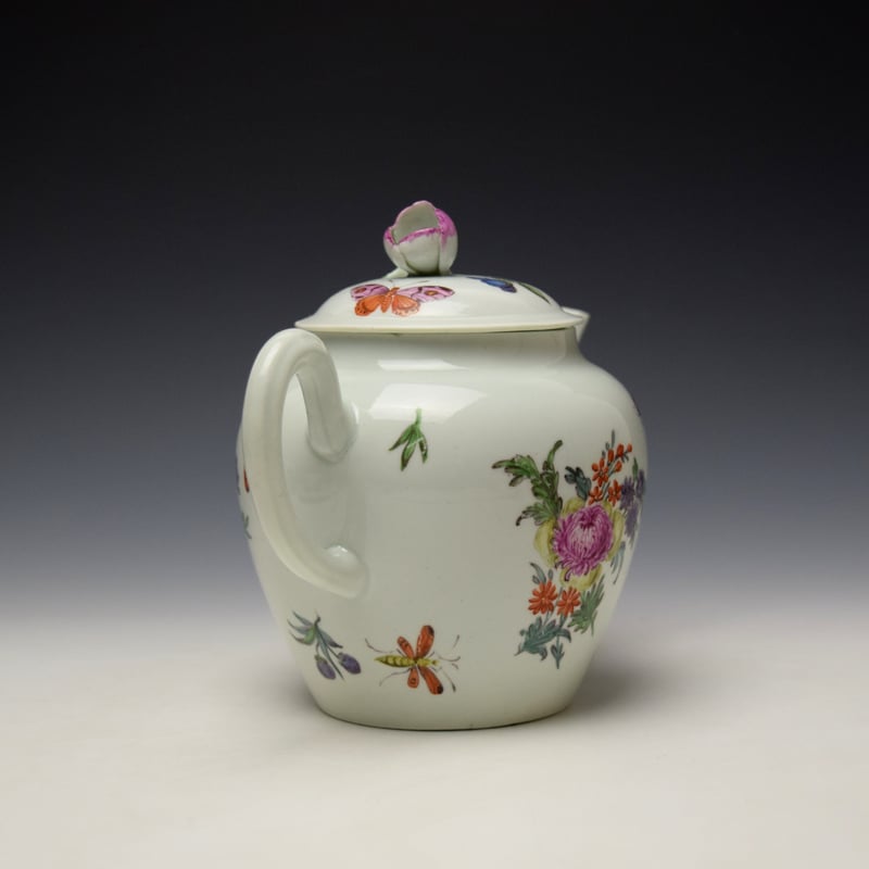 Worcester Floral and Insect Pattern Teapot and Cover c1756-58 (5)