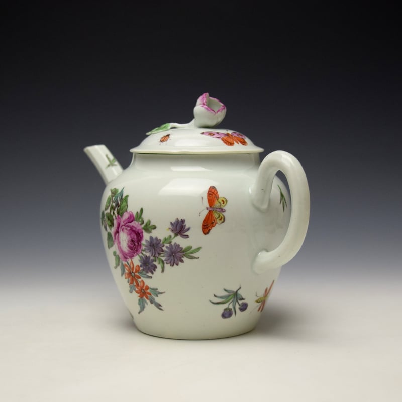 Worcester Floral and Insect Pattern Teapot and Cover c1756-58 (6)