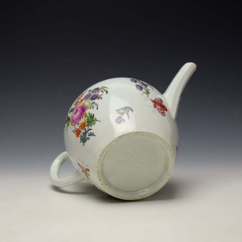 Worcester Floral and Insect Pattern Teapot and Cover c1756-58 (8)