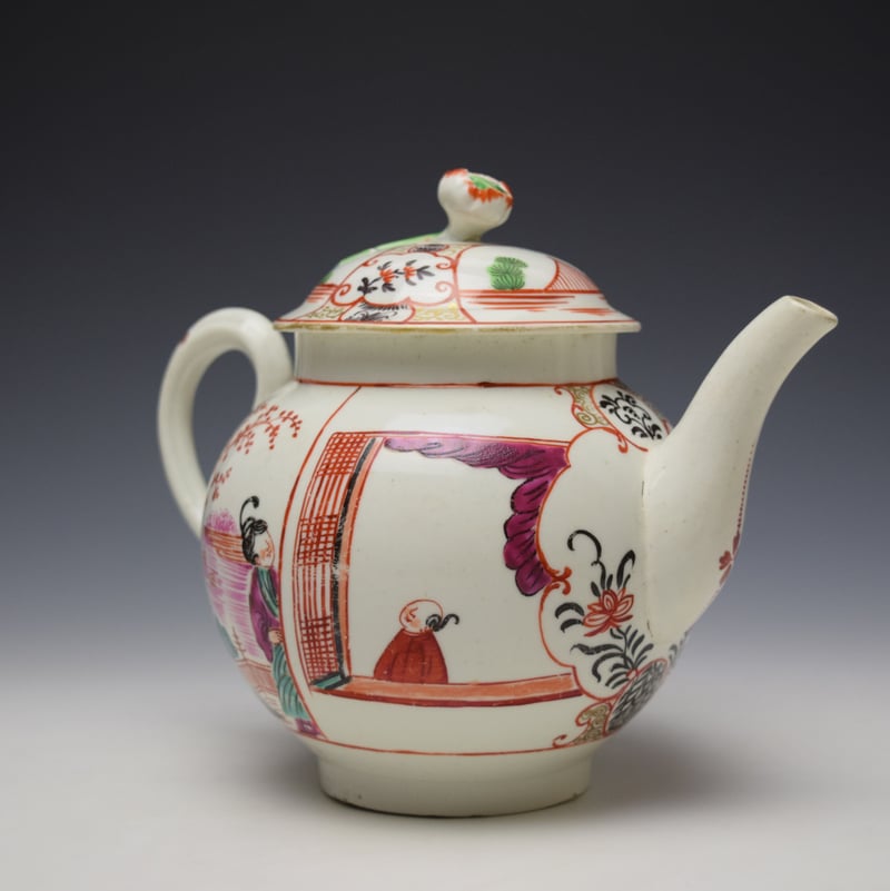 Worcester Mandarin Fish Monger Boy In the Window Pattern Teapot and Cover c1775-80 (4)