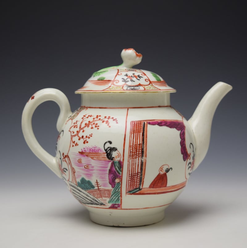 Worcester Mandarin Fish Monger Boy In the Window Pattern Teapot and Cover c1775-80 (5)