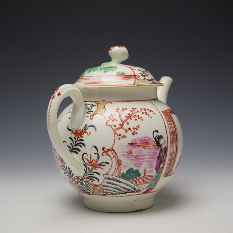 Worcester Mandarin Fish Monger Boy In the Window Pattern Teapot and Cover c1775-80 (6)