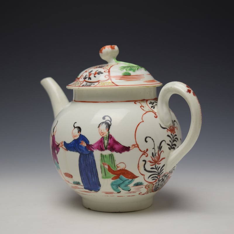 Worcester Mandarin Fish Monger Boy In the Window Pattern Teapot and Cover c1775-80 (8)