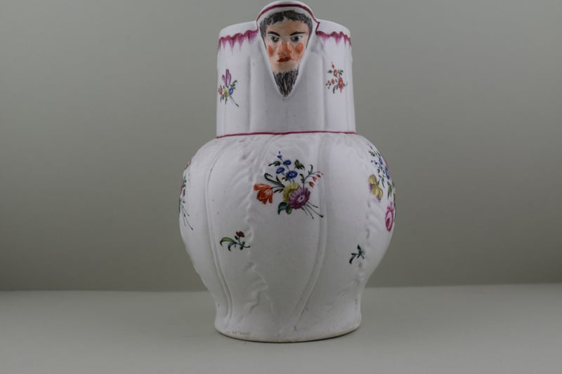 Baddeley Littler Porcelain Mask Spout jug, C1777-85.