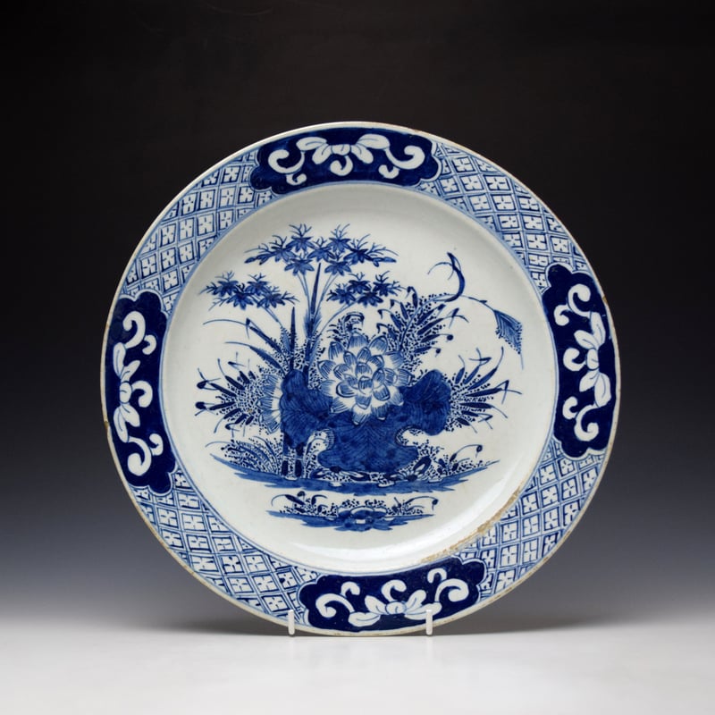 Bow Lotus and Bamboo Pattern Large Plate c1755-60 (1)