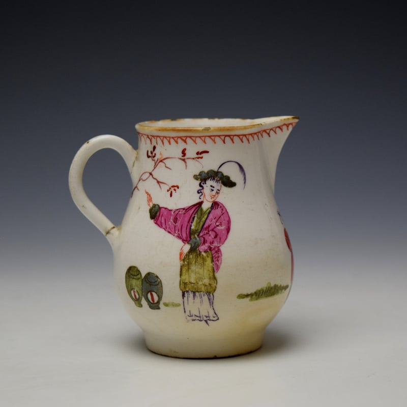 Bow Porcelain Mandarin Pattern Sparrow Beak Jug c1765 (4)