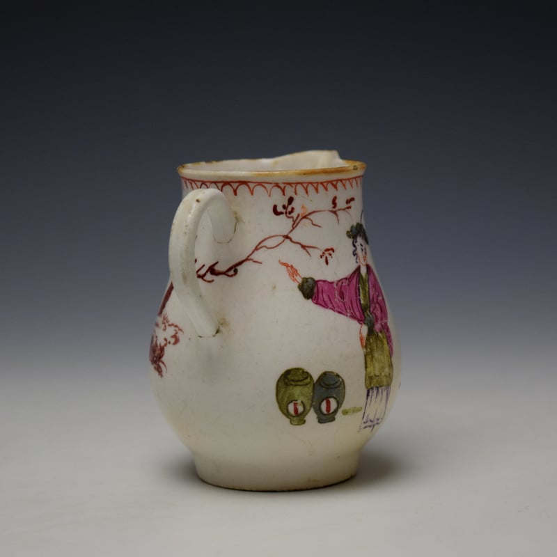 Bow Porcelain Mandarin Pattern Sparrow Beak Jug c1765 (5)