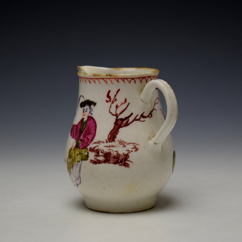 Bow Porcelain Mandarin Pattern Sparrow Beak Jug c1765 (6)