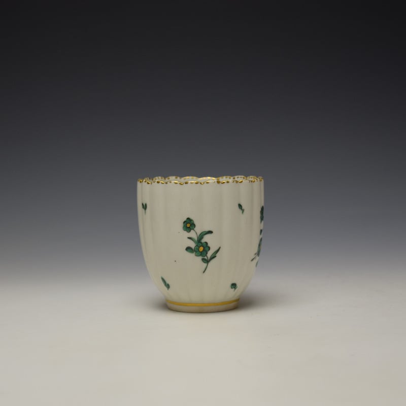 Chelsea Derby Giles Decorated Green Floral Pattern Fluted Coffee Cup c1769-75 (2)