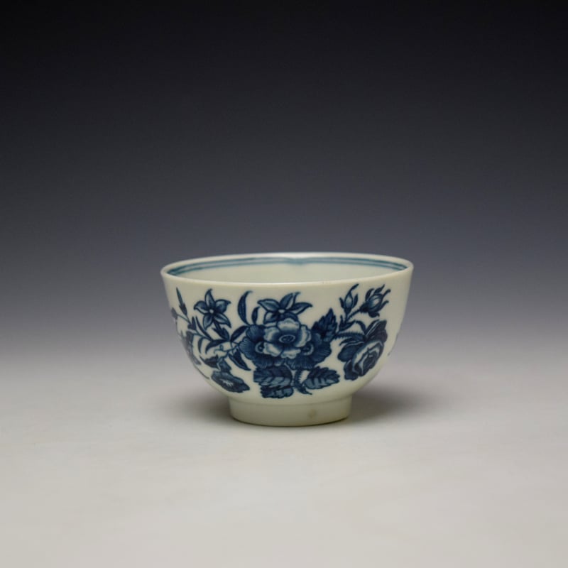 Worcester Childs Size Three Flowers Pattern Teabowl and Saucer c1770-80 (2)