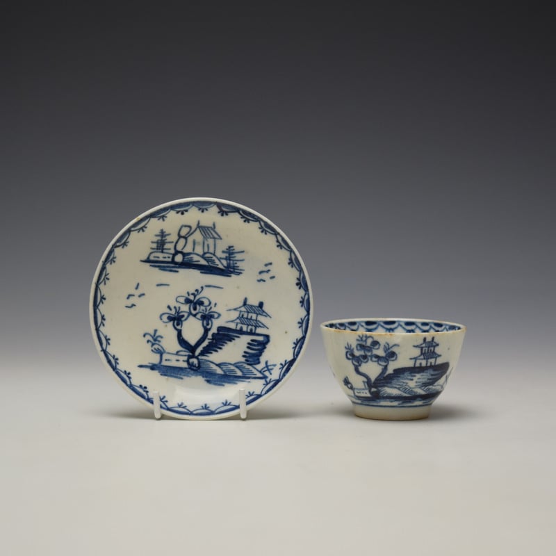 Chinese Garden Pattern Toy Teabowl and Saucer c1765