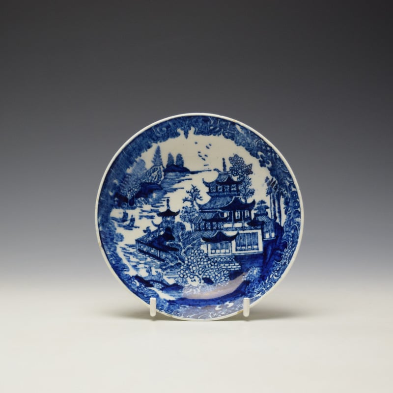 Lowestoft Dark Landscape Pattern Teabowl and Saucer c1790-1800 (7)