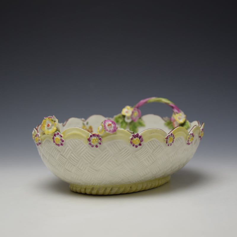 Derby hand painted polychrome birds pattern chestnut basket c1765 (3)