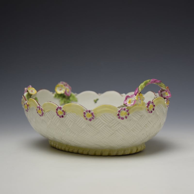 Derby hand painted polychrome birds pattern chestnut basket c1765 (7)