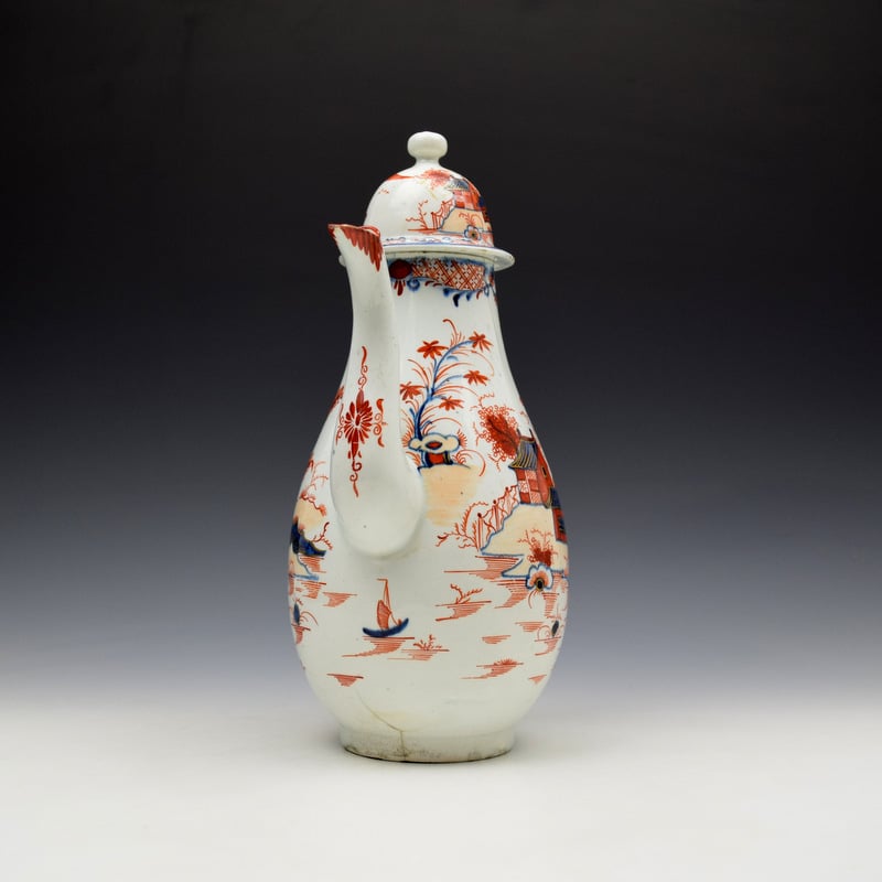 Lowestoft Dolls House Fern Pattern Coffee Pot and Cover c1775-85 (2)