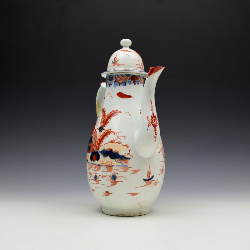 Lowestoft Dolls House Fern Pattern Coffee Pot and Cover c1775-85 (3)
