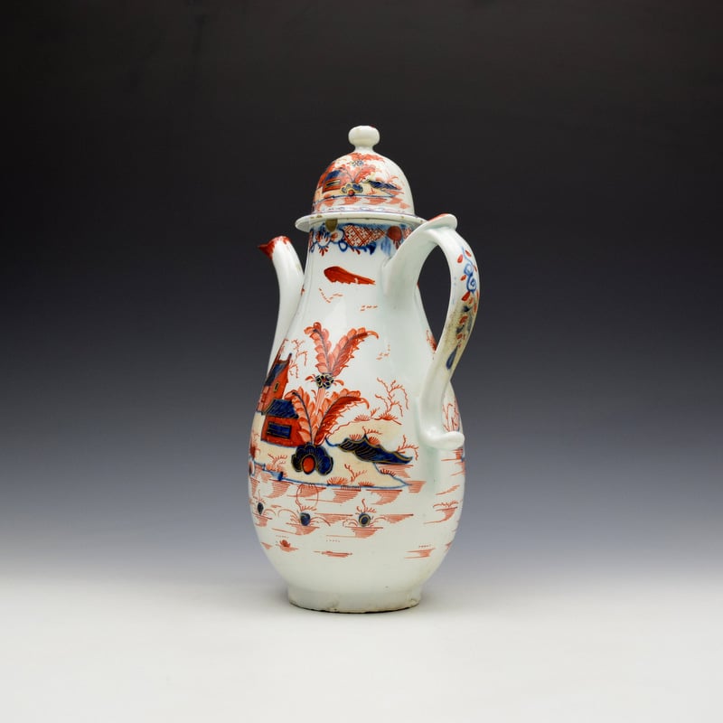 Lowestoft Dolls House Fern Pattern Coffee Pot and Cover c1775-85 (6)
