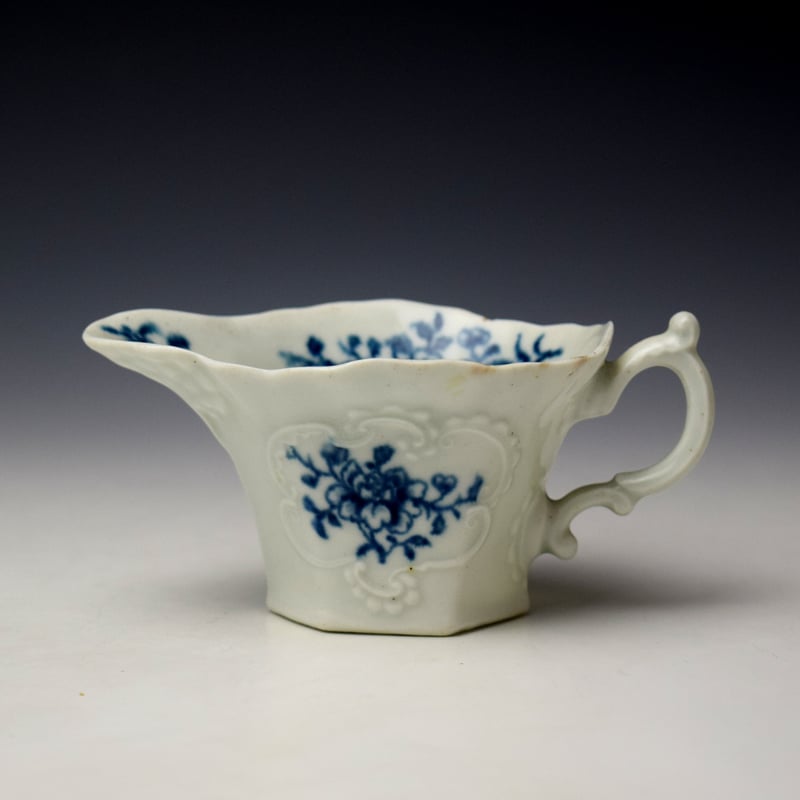Worcester Early Floral Sprays Pattern Hexagonal Creamboat c1760-65 (1)