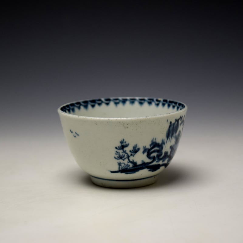 Lowestoft House Willow Fence Pattern Teabowl and Saucer c1762-65 (3)