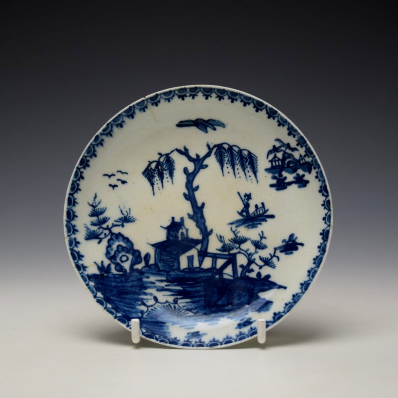Lowestoft House Willow Fence Pattern Teabowl and Saucer c1762-65 (8)