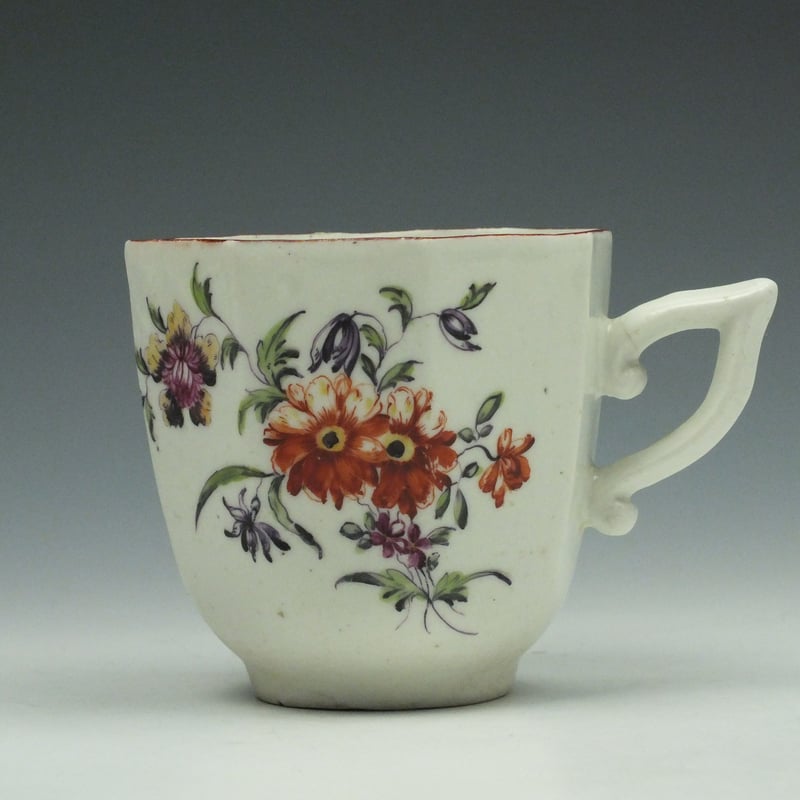 Rare Early Derby Floral Pattern Octagonal Coffee Coffee Cup c1756-60