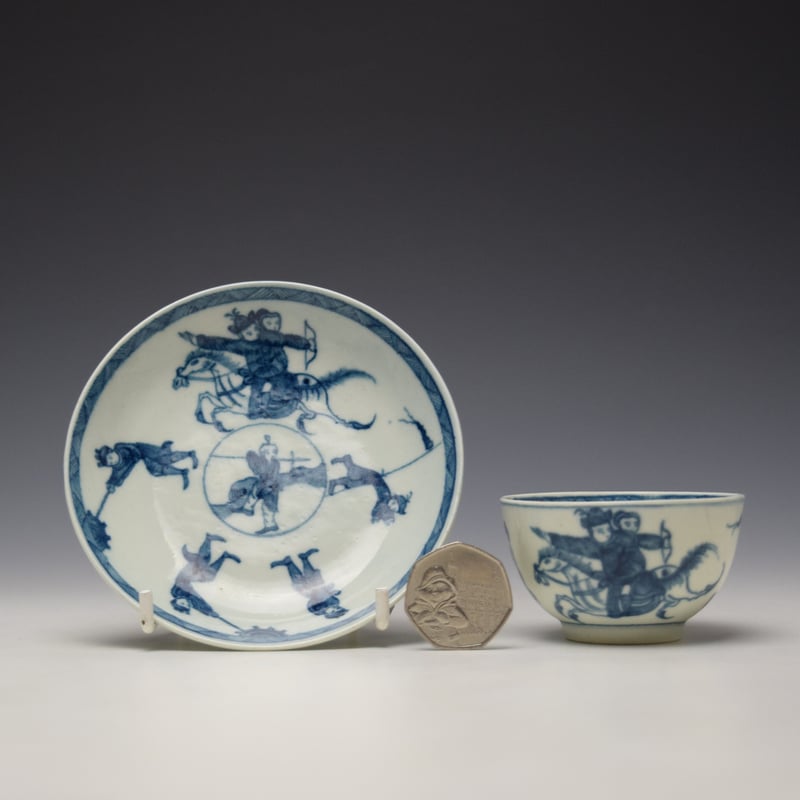 Worcester Eloping Bride Pattern Teabowl and Saucer c1765-70 (2)