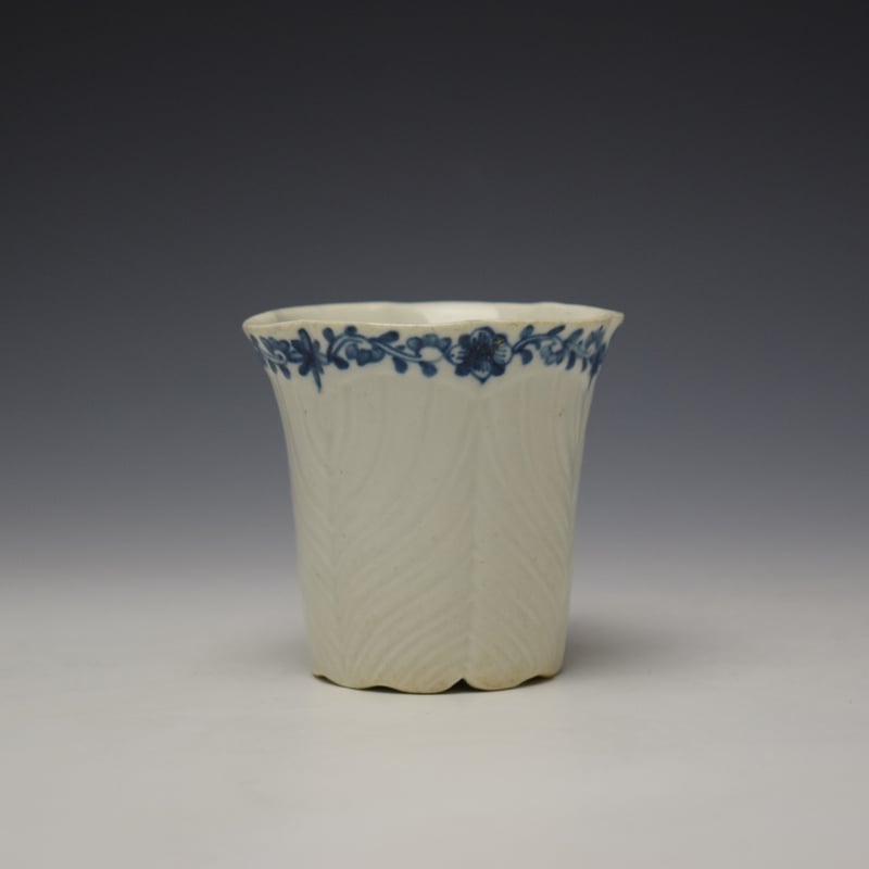 Worcester Feather Mould Floral Boarder Coffee Cup c1757-60 (2)