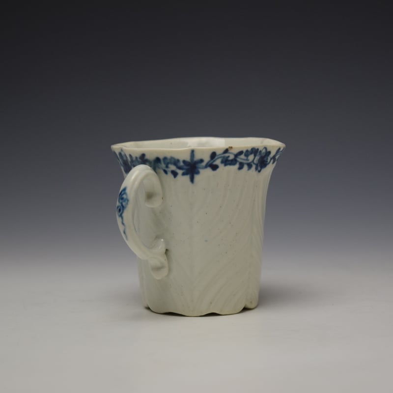 Worcester Feather Mould Floral Boarder Coffee Cup c1757-60 (4)