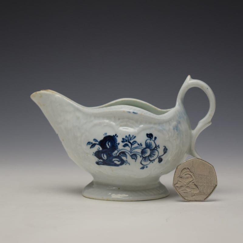 Liverpool Philip Christian Floral and Hollow Rock Pattern Creamboat c1765-70