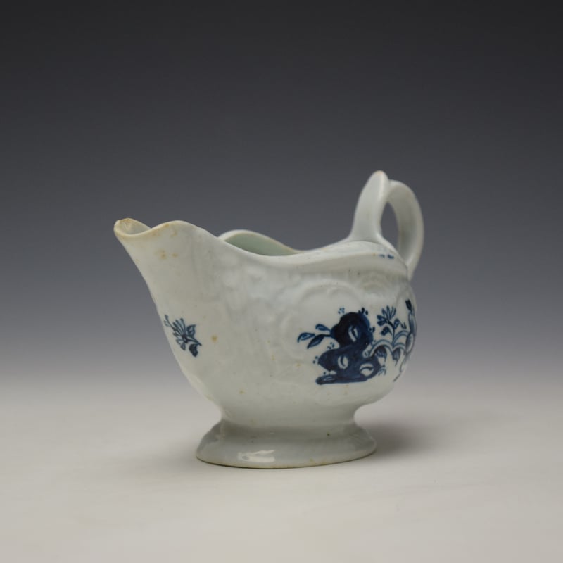 Liverpool Philip Christian Floral and Hollow Rock Pattern Creamboat c1765-70 (3)