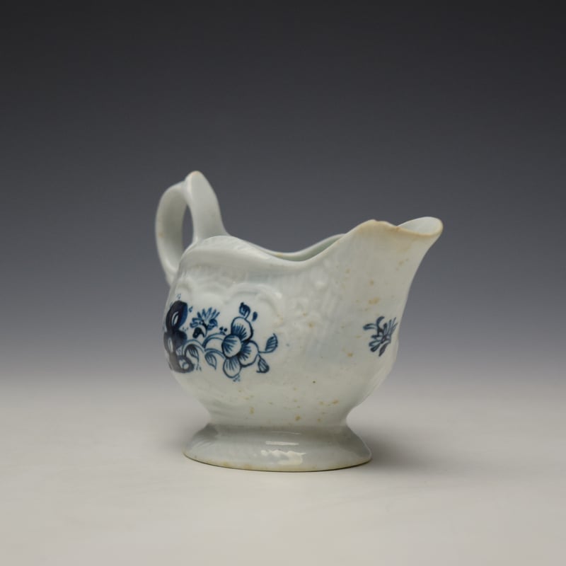Liverpool Philip Christian Floral and Hollow Rock Pattern Creamboat c1765-70 (4)