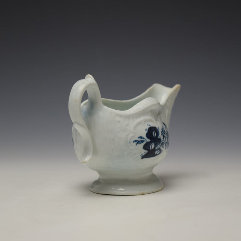 Liverpool Philip Christian Floral and Hollow Rock Pattern Creamboat c1765-70 (6)
