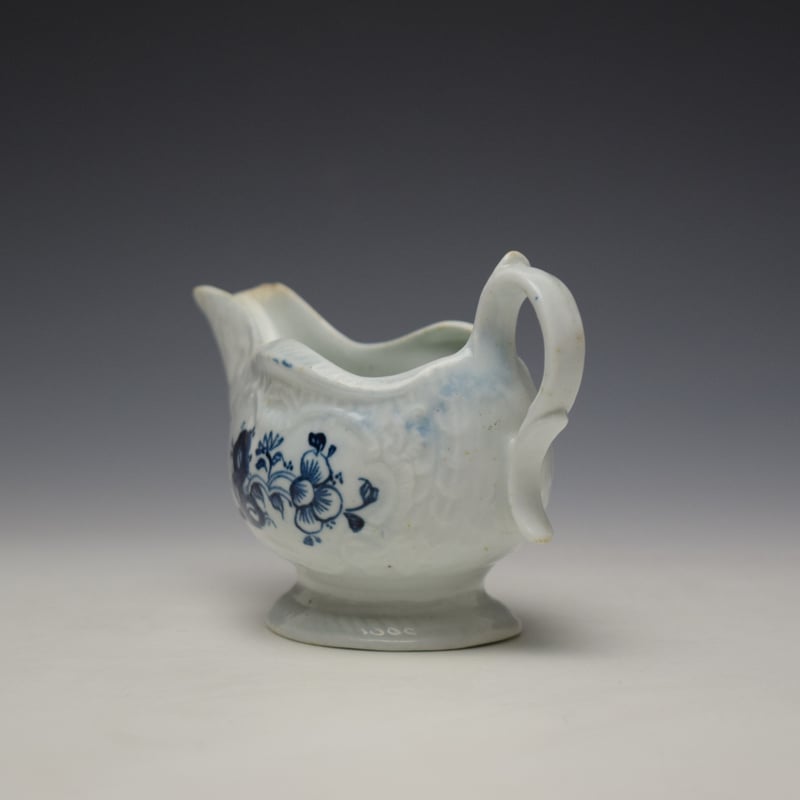 Liverpool Philip Christian Floral and Hollow Rock Pattern Creamboat c1765-70 (7)